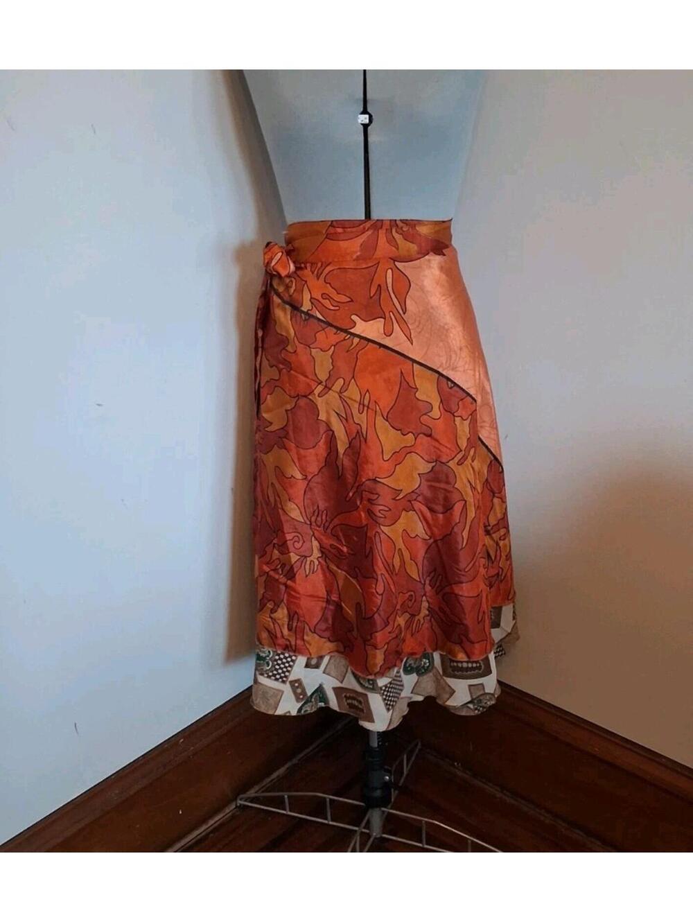 Vintage Silk Wrap Skirt, Kariza Indian Boho Wrap Skirt Doubke Layered Sz S/m 70s